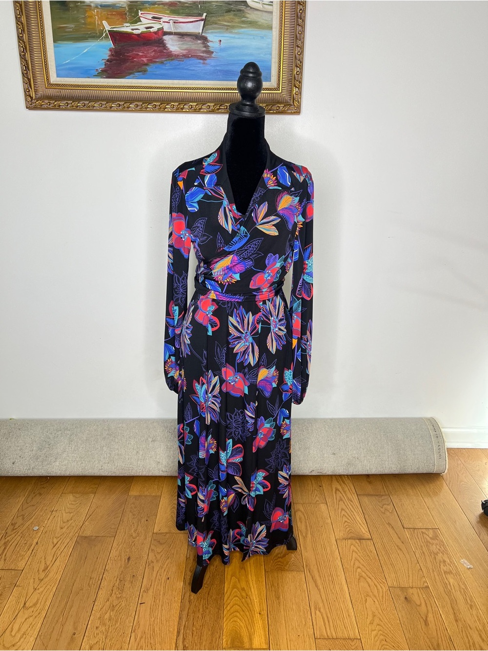 IMAN Black Floral 2 peace set set Wrap Maxi Dress with Multicolor Blossoms